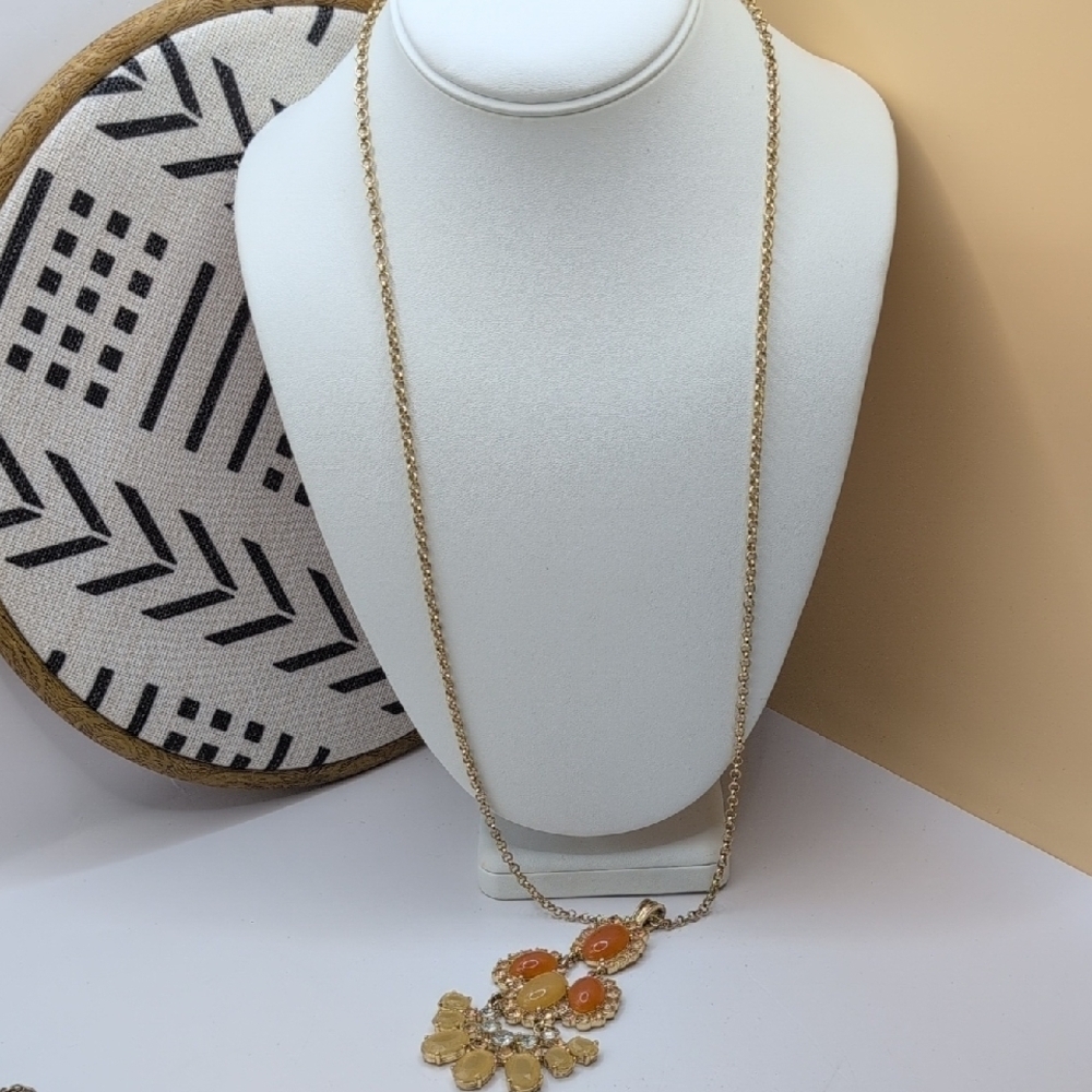 J. Crew Gold and Orange Floral Necklace